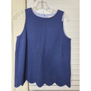 Vineyard Vines Womens Scalloped Navy Sleeveless Top Size 0 Tennis Preppy Classic